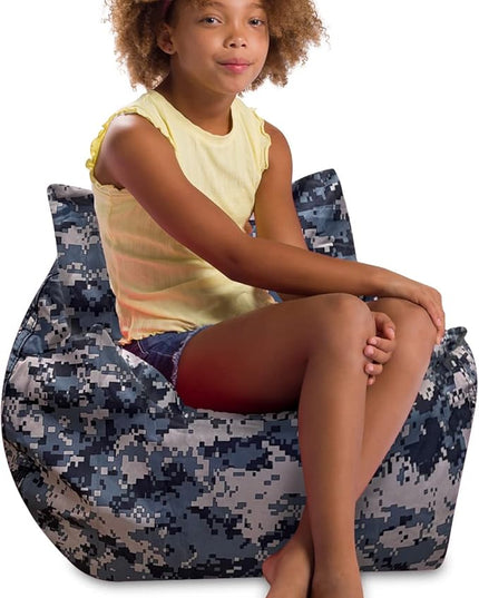 Posh Creations Structured Comfy Bean Bag Chair for Gaming, Reading and Watching TV, Newport Chair, Nylon - Camo Digital - LeafyLoom