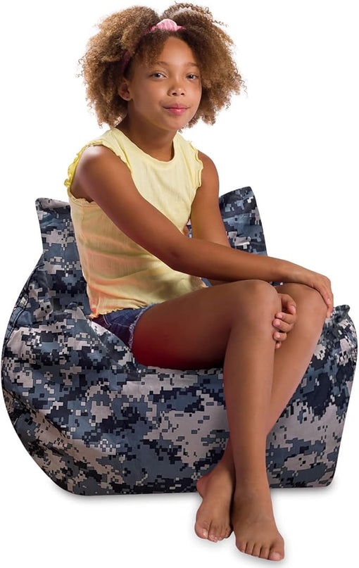 Posh Creations Structured Comfy Bean Bag Chair for Gaming, Reading and Watching TV, Newport Chair, Nylon - Camo Digital - LeafyLoom