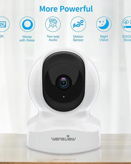 Home Security Camera, Baby Camera, 2K wansview WiFi Camera for Pet/Nanny, Motion Alerts, 2 Way Audio, Night Vision, Compatible with Alexa Echo Show, with TF Card Slot and Cloud Wansview
