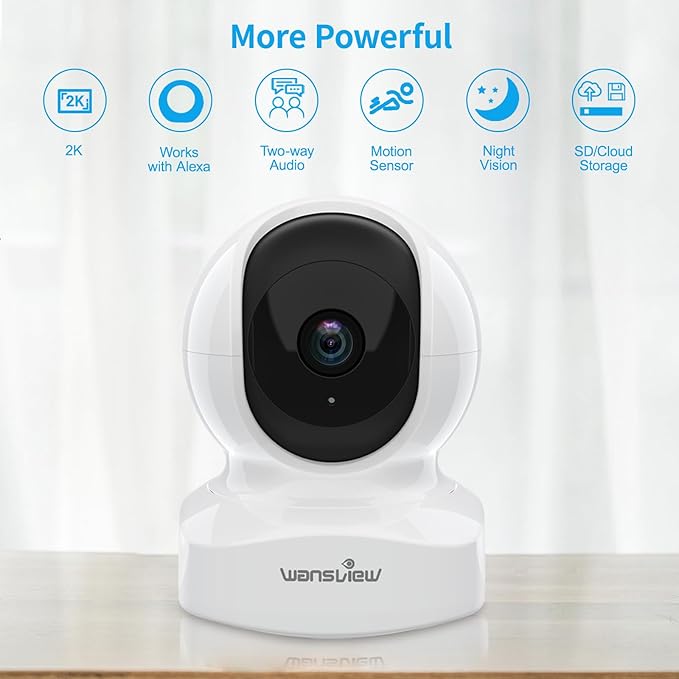 Home Security Camera, Baby Camera, 2K wansview WiFi Camera for Pet/Nanny, Motion Alerts, 2 Way Audio, Night Vision, Compatible with Alexa Echo Show, with TF Card Slot and Cloud Wansview