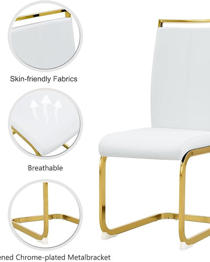 Modern Dining Chairs Set of 6,High Back White Kitchen Chairs,Faux Leather Side Chair with Gold Plated Metal Legs,Easy to Clean Upholstered Dining Chairs,Ideal for Living Room(Gold Leg) - LeafyLoom