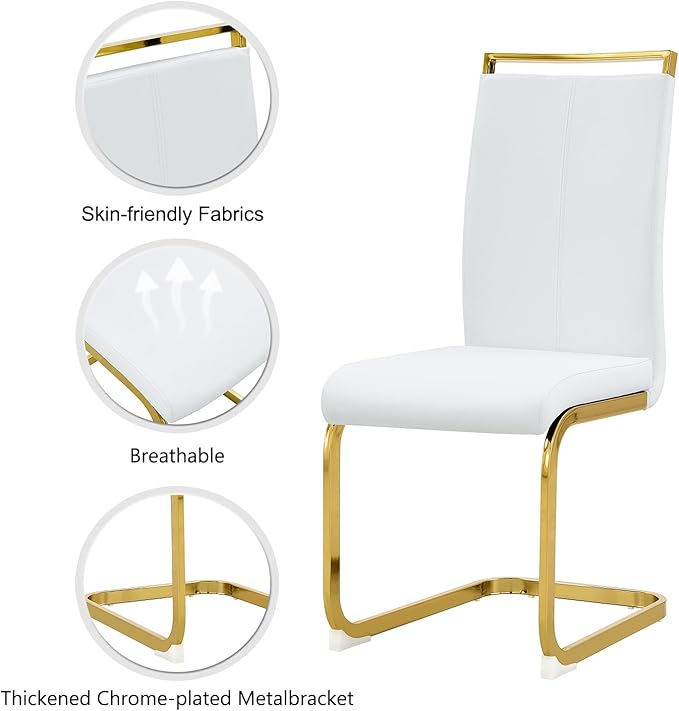 Modern Dining Chairs Set of 6,High Back White Kitchen Chairs,Faux Leather Side Chair with Gold Plated Metal Legs,Easy to Clean Upholstered Dining Chairs,Ideal for Living Room(Gold Leg) - LeafyLoom