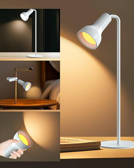 Battery Operated Lamp, LED Wall Sconce, Rechargeable Desk Lamp with 4 Color Modes and 360°Rotate Magnetic Ball, Removable Cordless Wall Light for Reading Bedside Nightstand - LeafyLoom