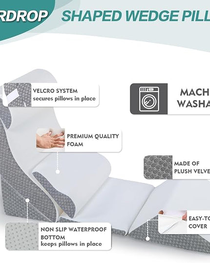 6Pcs Wedge Pillow for Sleeping, Orthopedic Bed Wedge Pillows for After Surgery, Foam Triangle Sit Up Pillow Wedge for Back, Neck, Shoulder Support, Leg Elevation, Acid Reflux Charcoal Grey - LeafyLoom