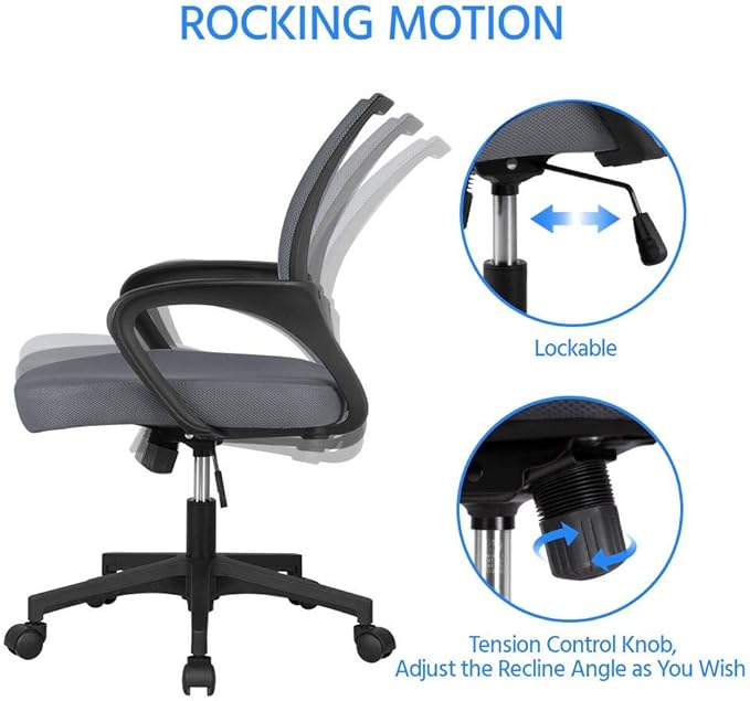 Yaheetech Office Chair Mid Back Executive Task Swivel Rolling Gaming Lumbar Support Modern Desk Computer Ergonomic Mesh Embody Chair Rolly Study Chair with Armrests, Dark Grey - LeafyLoom