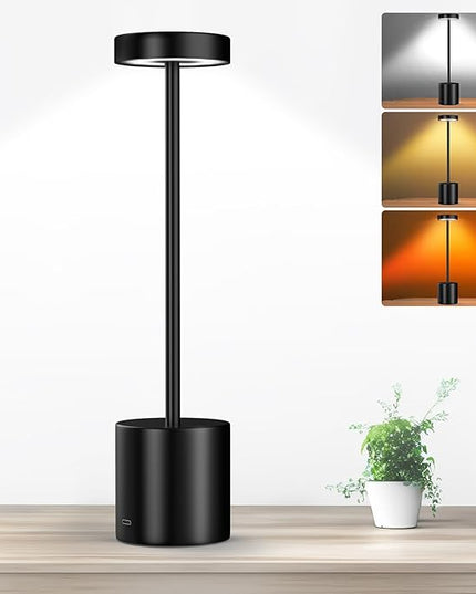 LED Table Lamp Eye-Caring Battery Operated Desk Lamps Bedside Reading 3-Colors Wireless Dimmable Night Light for Bedroom Living Room Home Office Up to 72h Cordless Lighting - LeafyLoom