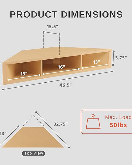 24/7 Shop at Home French 47 inch Modern TV Stand with Storage, Floating Corner Shelf for Wall, Wood Entertainment Center with Shelves for Living Room, Bedroom, Family, Gingko Maple - LeafyLoom