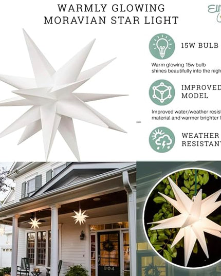 Elf Logic Large 18" Easy Assembly, Remote Controlled, Color Changing, Hanging LED Moravian Star Light. Use as Holiday Decoration, Porch Light, Advent Star, Wedding and Ballroom Venue Decor - LeafyLoom