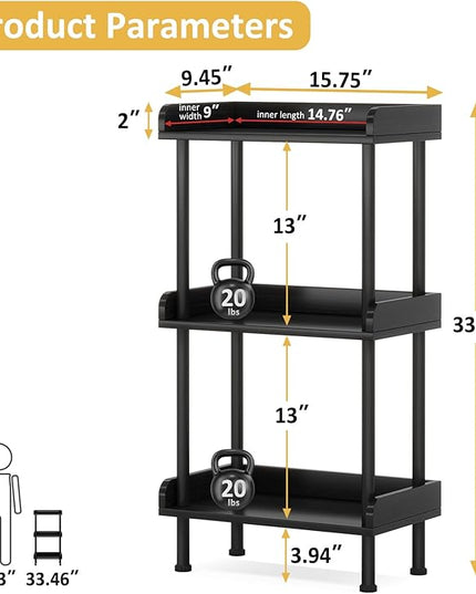 Bookshelf Small Book Shelf - 3-Tier Wood Bookcase Industrial Bookshelf with Edge Protection Metal Standing Book Shelves Display Book Rack for Living Room Bedroom Home Office (Black) - LeafyLoom