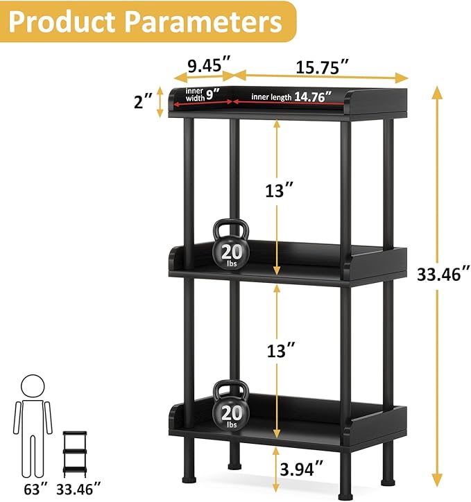 Bookshelf Small Book Shelf - 3-Tier Wood Bookcase Industrial Bookshelf with Edge Protection Metal Standing Book Shelves Display Book Rack for Living Room Bedroom Home Office (Black) - LeafyLoom