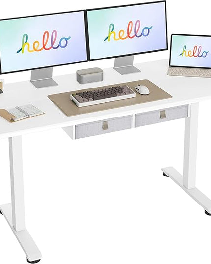 Standing Desk with 2 Drawers, Adjustable Height Electric Desk with Storage, 63 x 24 Inches Sit Stand Up Computer Table for Work Office Home, White - LeafyLoom
