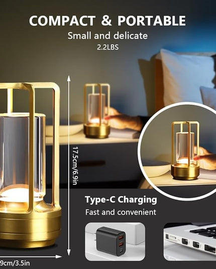 Portable Metal Desk Lamp,Cordless LED Table Lamp,Touch Control Rechargeable Lamp,3-Levels Brightness Room Decor Desk Lamp,Bedside Lamp,Night Light (Light Gold) - LeafyLoom