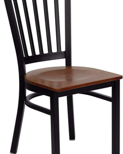 Flash Furniture 2 Pack HERCULES Series Black Vertical Back Metal Restaurant Chair - Cherry Wood Seat - LeafyLoom