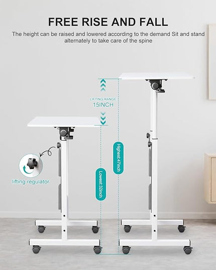 Adjustable Height Standing Desk, Writable Tempered Glass Desktop with Eraser, 360° Flip, Wheels and Bag– Ideal for Small Spaces and Home Offices, 24 in, White(Adjustable Height: 32-47 in) - LeafyLoom