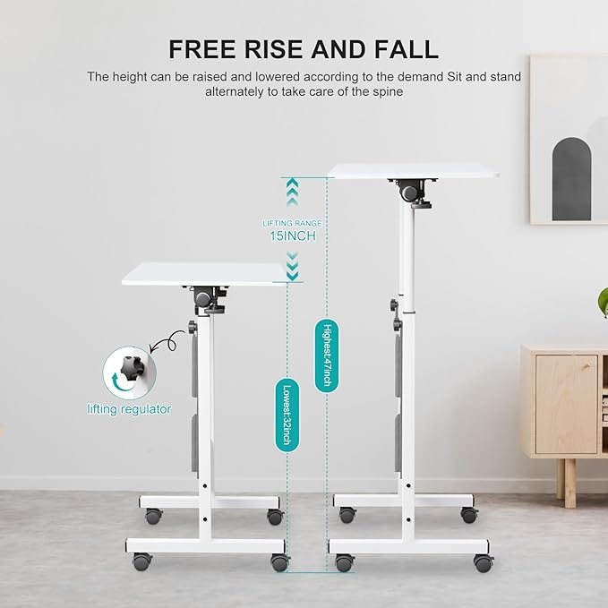 Adjustable Height Standing Desk, Writable Tempered Glass Desktop with Eraser, 360° Flip, Wheels and Bag– Ideal for Small Spaces and Home Offices, 24 in, White(Adjustable Height: 32-47 in) - LeafyLoom