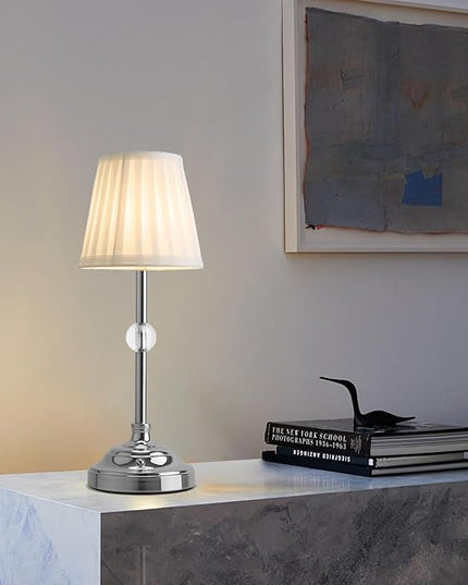 Modern Cordless Table Lamps,5000mAh Rechargeable Battery Operated Table lamp,Chrome Fabric Shade Table Lamps,Portable Touch Desk Lamp with Dimming 3000K LED Night Light for Bedroom/Bedside/Dining Room - LeafyLoom