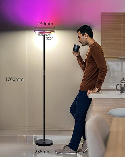 Ovesnty Floor Lamp, Double Sided Lighting LED Modern Floor Lamps, Color Changing & Dimmable Tall Standing Light with Remote Smart App Bright Corner Floor Lamp for Living Room Bedroom Office - LeafyLoom