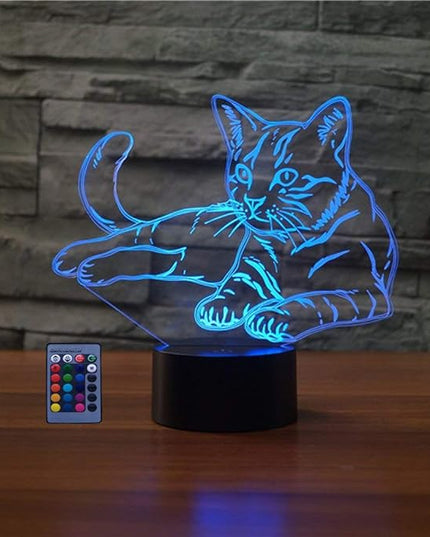 Creative Cat Night Light USB Powered Touch Switch Remote Control LED Decor Optical Illusion 3D Lamp 7/16 Colors Changing Children Kids Toy Christmas Xmas Brithday Gift - LeafyLoom