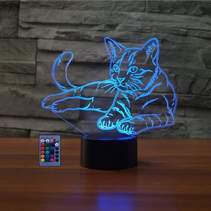 Creative Cat Night Light USB Powered Touch Switch Remote Control LED Decor Optical Illusion 3D Lamp 7/16 Colors Changing Children Kids Toy Christmas Xmas Brithday Gift - LeafyLoom