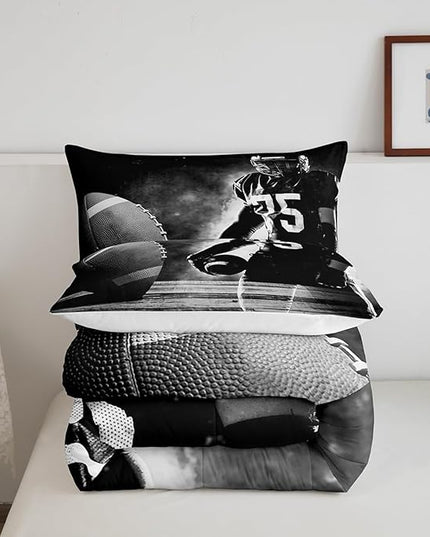 Erosebridal Football Down Comforter for Kids Boys Girls Teens Sports Theme Comforter Set Soccer Pattern Duvet Insert Football Match Bedding Set Youth Bedroom Decor Quilted with 2 Pillowcase,Queen - LeafyLoom