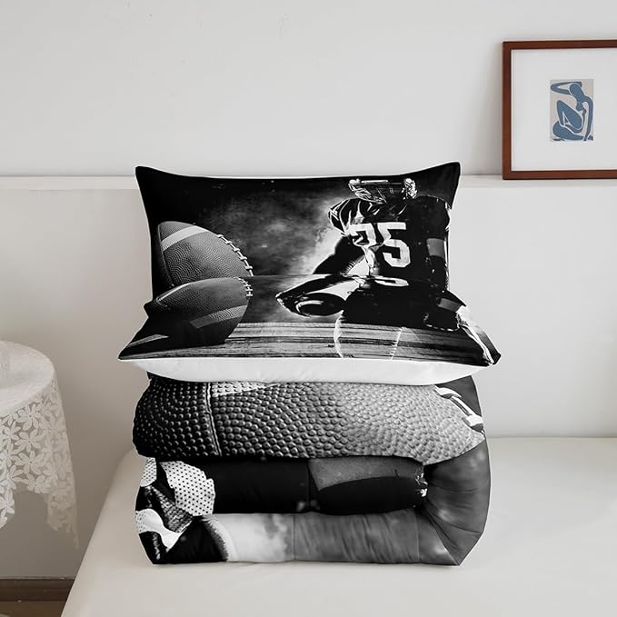 Erosebridal Football Down Comforter for Kids Boys Girls Teens Sports Theme Comforter Set Soccer Pattern Duvet Insert Football Match Bedding Set Youth Bedroom Decor Quilted with 2 Pillowcase,Full - LeafyLoom