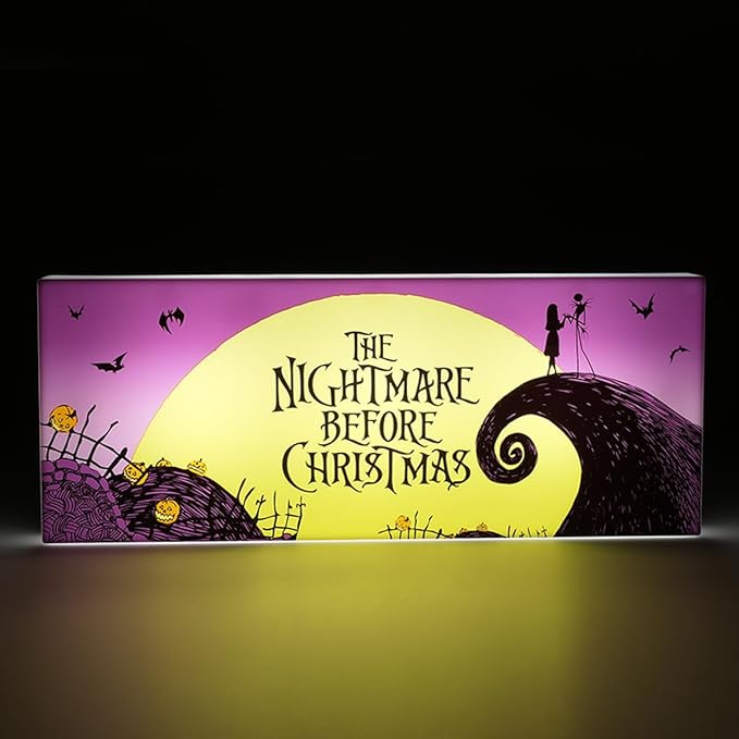 Paladone Nightmare Before Christmas Logo Light Jack Skellington and Sally Merchandise Decorate for Halloween Christmas or Year Round (30 Cm, 12" Wide) - LeafyLoom