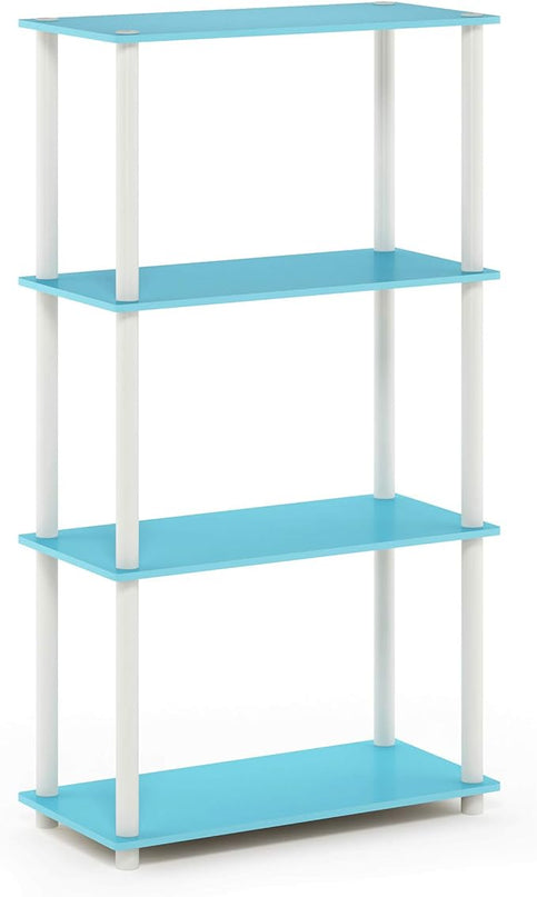 Furinno Turn-N-Tube 4-Tier Multipurpose Shelf Display Rack, Round Tubes, Light Blue/White - LeafyLoom