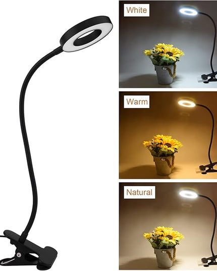 LED Clip On Light Reading Light, 10 Dimmable Brightness Gooseneck Clamp Desk Ring Light with Metal Bookmark for Reading Makeup Bedside (Size:Lamp+Bookmark) - LeafyLoom