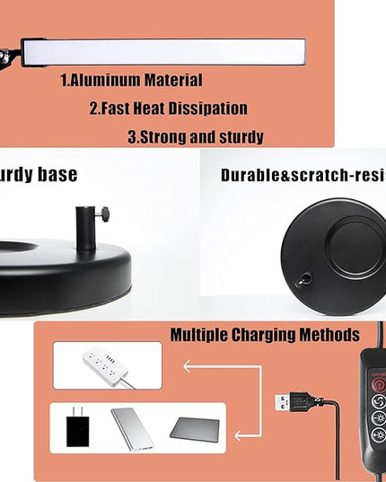 LED Desk Lamp with Clamp and Round Base, Swing Arm Eye Caring Table Lamp, 3 Color Modes 10 Brightness Levels, Memory Function Lamp with USB Adapter, Desk Light for Home Office 14W Black - LeafyLoom