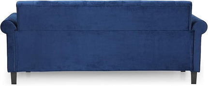Furinno Bastia Vintage Modern Chesterfield Button Tufted 3-Seater Sofa Couch for Living Room, Navy Velvet - LeafyLoom