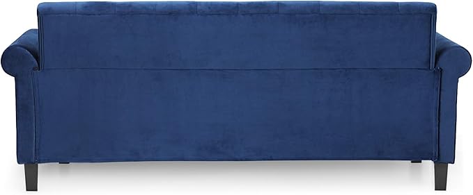 Furinno Bastia Vintage Modern Chesterfield Button Tufted 3-Seater Sofa Couch for Living Room, Navy Velvet - LeafyLoom