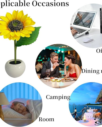 Sunflower Lamp Artificial LED Sunflower Flowers with Ceramic Pot Table Lamp Night Light for Home Office Decor House Decorations Gift Idea (1Sunflower) - LeafyLoom