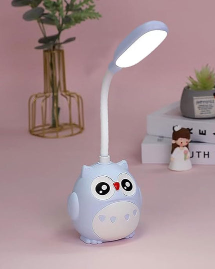 LED Desk Lamp for Kids, Mini Cute Owl Lamp Night Light, Foldable USB Rechargeable Reading Light Bedroom Children's Bedside Study (Blue) - LeafyLoom
