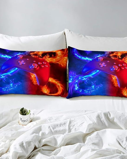 Ice Fire Dragon Comforter Set for Boys Teens Kids Gamer Games Room Decor Bedding Set Blue Red Gaming Gamepad Down Comforter ,Fairy Tale Animals Theme Room Decor 3Pcs Duvet Insert Full Size,Soft - LeafyLoom