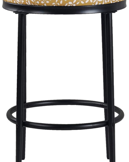 HomePop Upholstered Metal Barstool, Fabric Side Chairs for Dining Room, Kitchen and Living Room - Golden Yellow Print - LeafyLoom