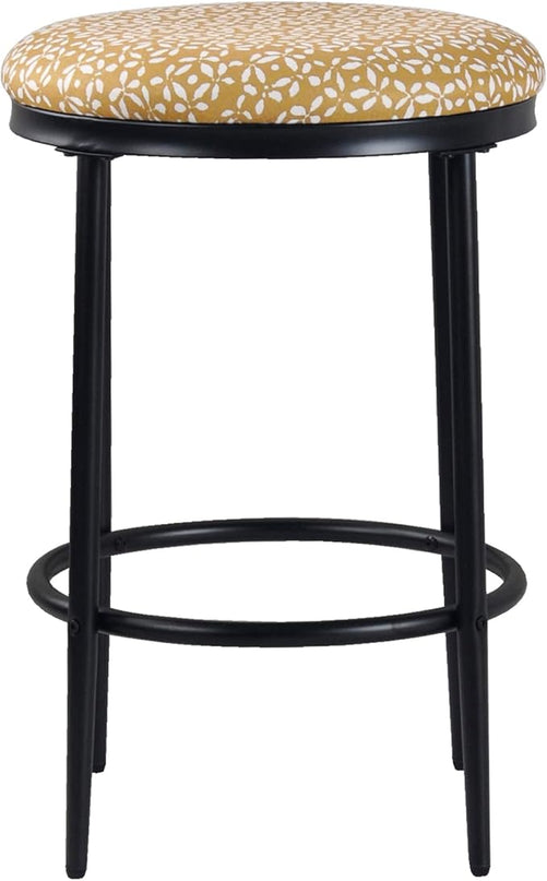 HomePop Upholstered Metal Barstool, Fabric Side Chairs for Dining Room, Kitchen and Living Room - Golden Yellow Print - LeafyLoom