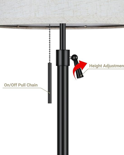 Table Lamps for Living Room Set of 2, Modern Bedside Lamps for Bedroom Height Adjustable Desk Lamp Dimmable Black Nightstand Lamps with Beige Lampshade, Pull Chain Table Lamp for Office Restaurant - LeafyLoom