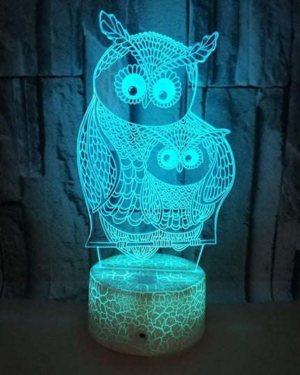 Owls 3D Night Lights Mother and Kids 7 Color Changing USB LED Table Arts Lamp for Great Kids Xmas Birthday Gifts Baby Store Office Kindergarten Decoration - LeafyLoom
