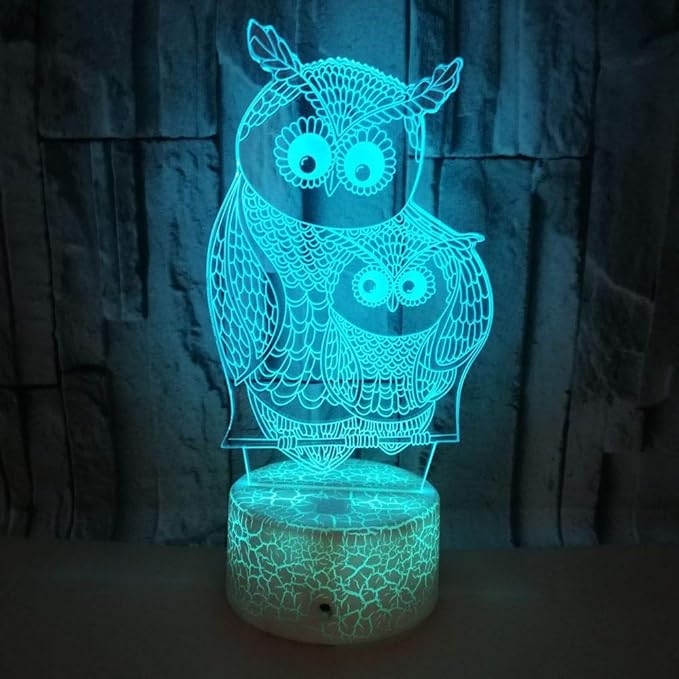 Owls 3D Night Lights Mother and Kids 7 Color Changing USB LED Table Arts Lamp for Great Kids Xmas Birthday Gifts Baby Store Office Kindergarten Decoration - LeafyLoom