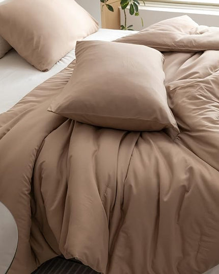 ROSGONIA California King Comforter Set Taupe Brown, 3pcs (1 Boho Tan Cal King Comforter & 2 Pillowcases), Soft Bedding Lightweight Bedspread Blanket - LeafyLoom