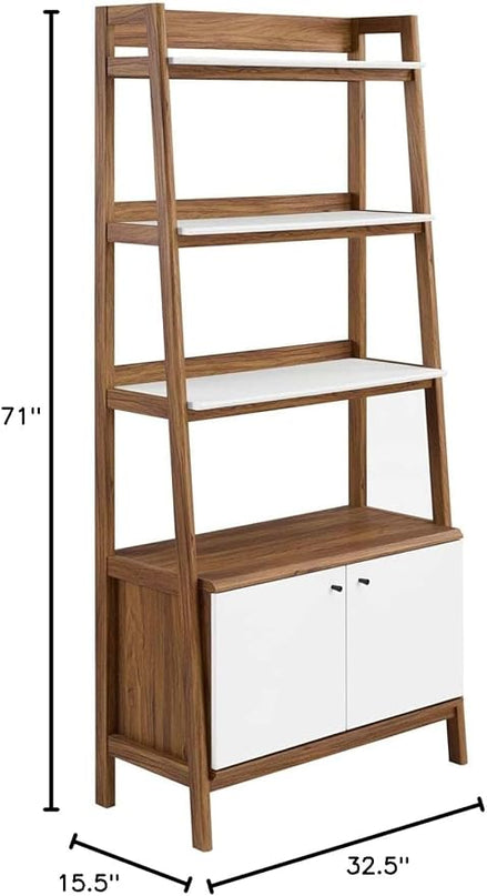 Modway Bixby Display Case, 33" Bookshelf, Walnut White - LeafyLoom