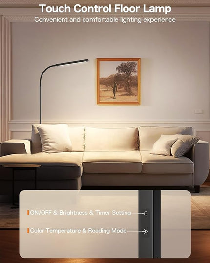 Floor Lamp,9W Bright LED Standing Lamp with 3000K-6000K Adjustable 4 Color Temperature,Touch Control Dimmable Modern Task Floor Lamp with Timing for Living Room Bedroom Office - LeafyLoom