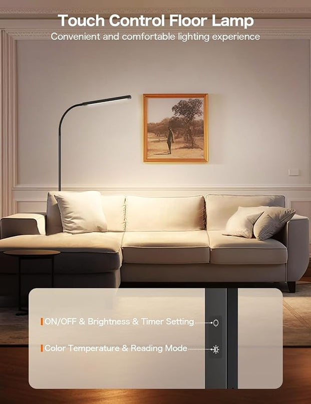 Floor Lamp,9W Bright LED Standing Lamp with 3000K-6000K Adjustable 4 Color Temperature,Touch Control Dimmable Modern Task Floor Lamp with Timing for Living Room Bedroom Office - LeafyLoom