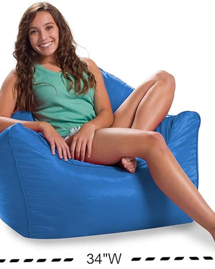 Posh Creations Structured Comfy Bean Bag Chair for Gaming, Reading, and Watching TV, Malibu Lounge, Soft Nylon-Royal Blue - LeafyLoom