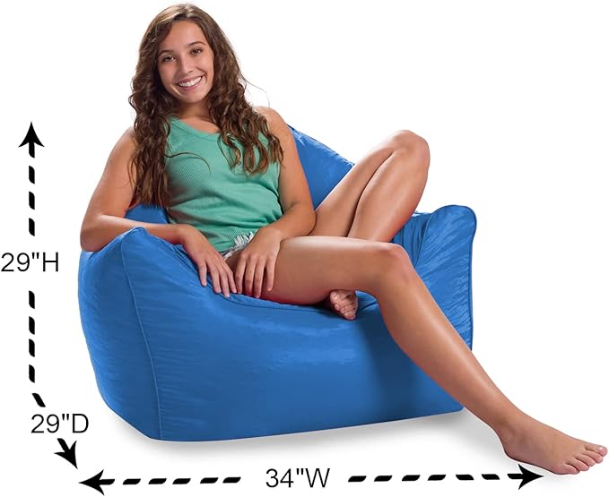 Posh Creations Structured Comfy Bean Bag Chair for Gaming, Reading, and Watching TV, Malibu Lounge, Soft Nylon-Royal Blue - LeafyLoom