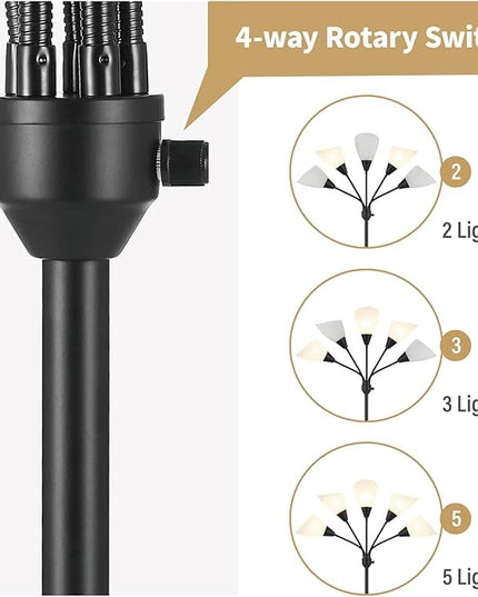 Medusa Floor Lamps Standing Lamps 5 Heads Adjustable Reading Light Large Shade Use E26 A19 Bulb Floor Lamps for Living Room Bedroom by ONEXT - LeafyLoom