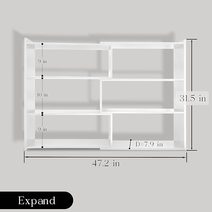 4-Tier Wooden Bookshelf, Expandable 25-47 inch Wide Bookcase, Modern Freestanding Bookcas for Small Space or Corner (White) - LeafyLoom
