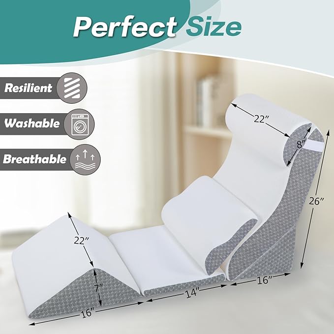 6Pcs Wedge Pillow for Sleeping, Orthopedic Bed Wedge Pillows for After Surgery, Foam Triangle Sit Up Pillow Wedge for Back, Neck, Shoulder Support, Leg Elevation, Acid Reflux Charcoal Grey - LeafyLoom