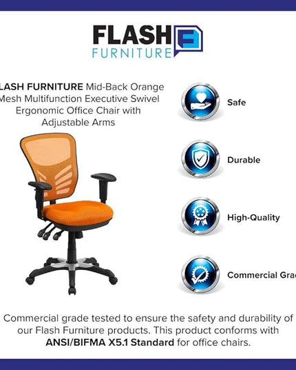 Flash Furniture Nicholas Mid-Back Swivel Office and Gaming Chair, Ergonomic Mesh Office Chair with Adjustable Lumbar Support and Height, Orange - LeafyLoom