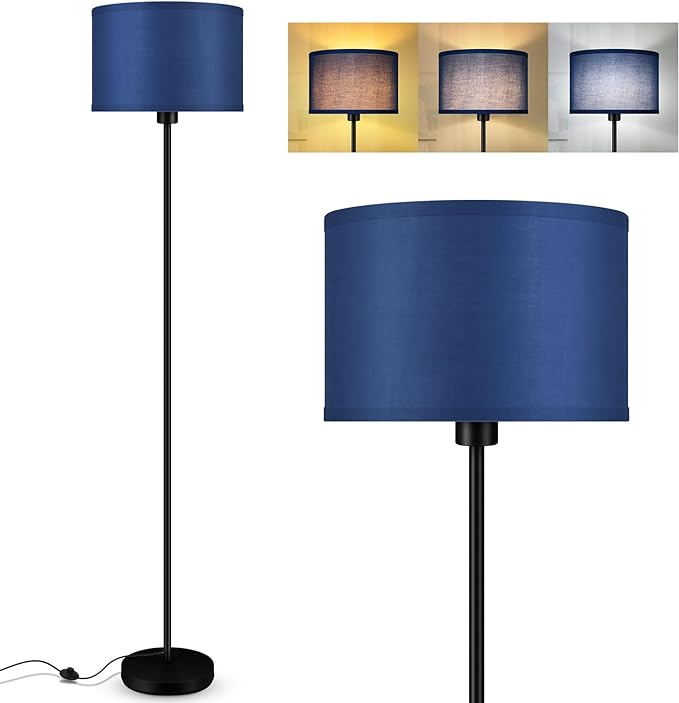 BoostArea Floor Lamp Standing Lamp, Dimmable Floor Lamps for Living Room, Simple LED Tall Lamp with Lampshade, On/Off Footswitch, Black Floor Lamp, Corner Lamps for Bedroom/Office,Blue (without Bulb) - LeafyLoom